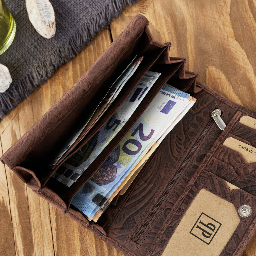 Portfel damski skórzany w kwiaty vintage T-108-HBR portfel damski duży Paolo Peruzzi RFID