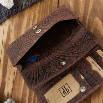 Portfel damski skórzany w kwiaty vintage T-108-HBR portfel damski duży Paolo Peruzzi RFID