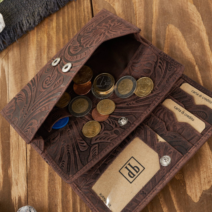 Portfel damski skórzany w kwiaty vintage T-108-HBR portfel damski duży Paolo Peruzzi RFID