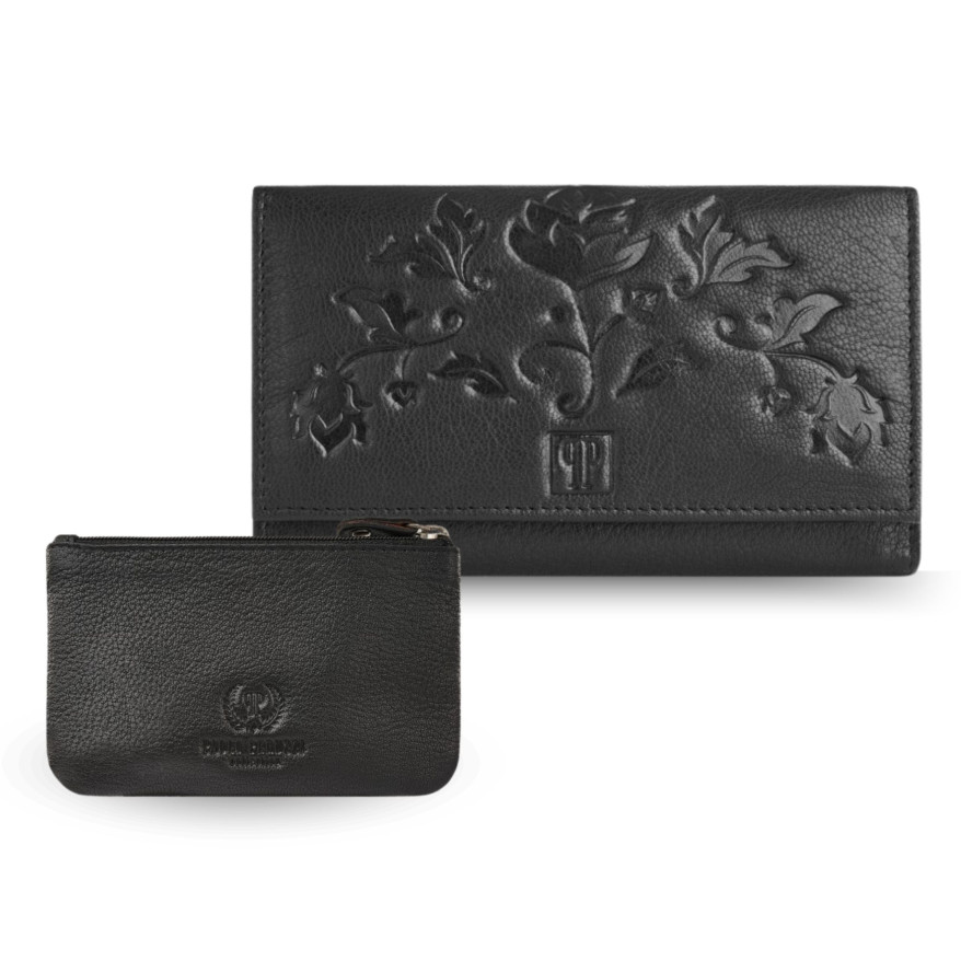 Portfel damski skórzany z kwiatowym wzorem etui na klucze zestaw prezentowy Paolo Peruzzi