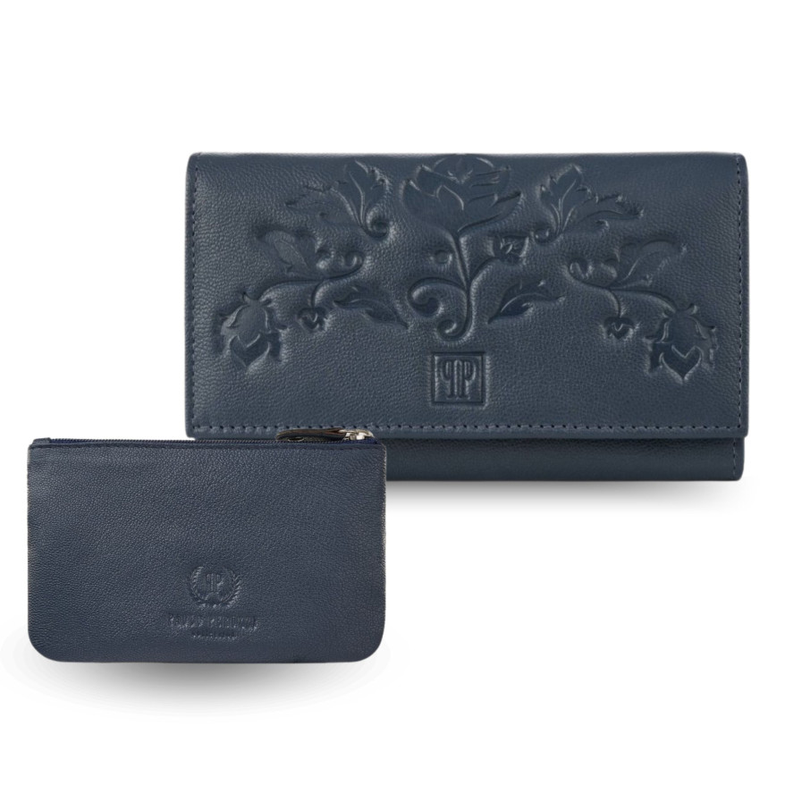 Portfel damski skórzany z kwiatowym wzorem etui na klucze zestaw prezentowy Paolo Peruzzi