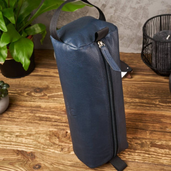 Kosmetyczka skórzana granatowa i etui na klucze ze skóry naturalnej