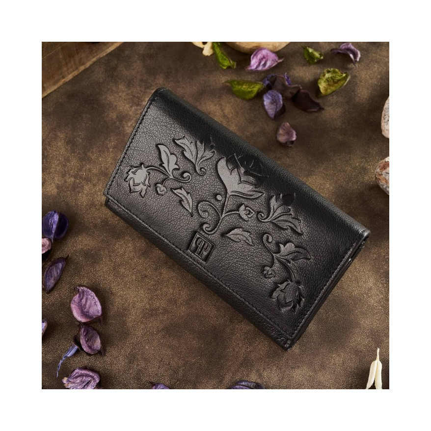 Portfel damski skórzany z kwiatowym wzorem etui na klucze zestaw prezentowy Paolo Peruzzi