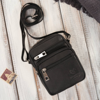 Saszetka męska na ramię skórzana pojemna czarna Paolo Peruzzi