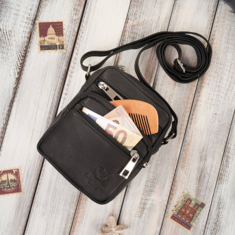 Saszetka męska na ramię skórzana pojemna czarna Paolo Peruzzi