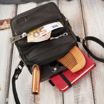 Saszetka męska na ramię skórzana pojemna czarna Paolo Peruzzi