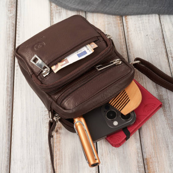Saszetka męska na ramię skórzana pojemna brązowa Paolo Peruzzi
