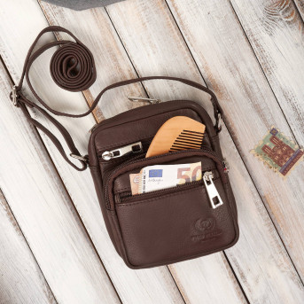 Saszetka męska na ramię skórzana pojemna brązowa Paolo Peruzzi