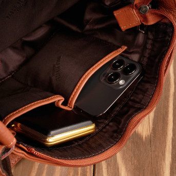 Listonoszka damska skórzana mała torebka damska koniakowa