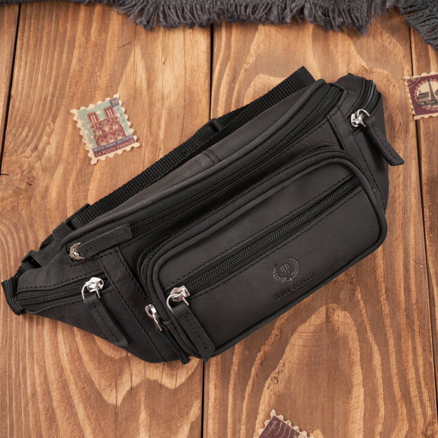 Saszetka męska skórzana klasyczna nerka biodrowa