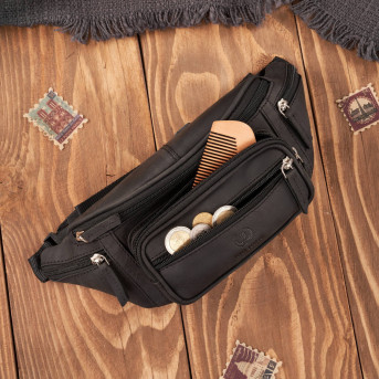 Saszetka męska skórzana klasyczna nerka biodrowa