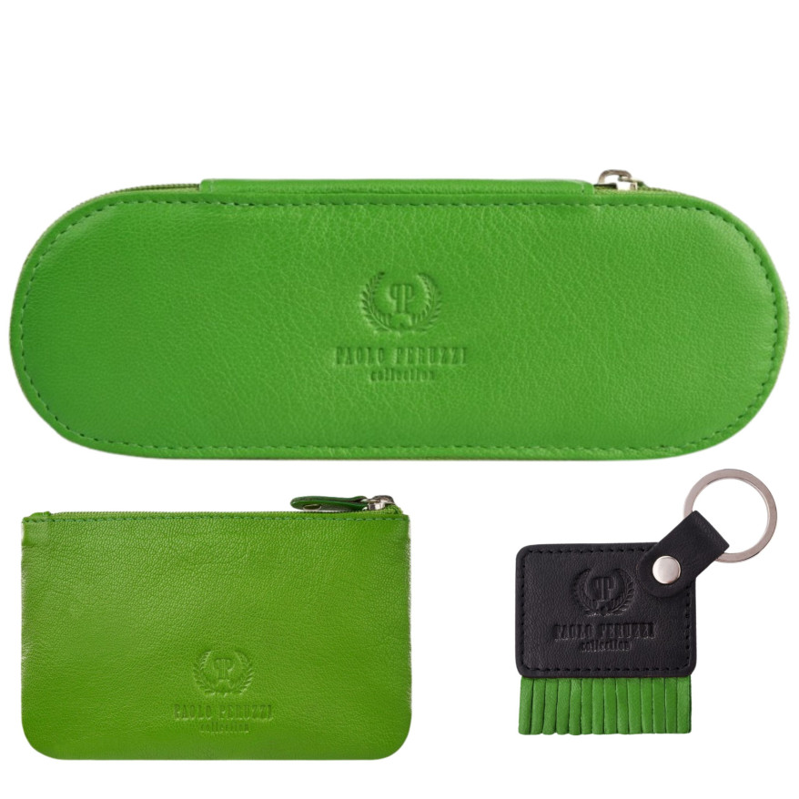 Etui na okulary, etui na klucze i breloczek zestaw prezentowy zielony