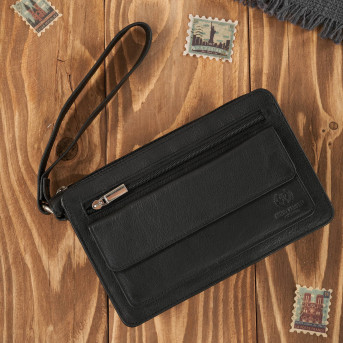 CZARNA SASZETKA MĘSKA ZE SKÓRY NATURALNEJ DO RĘKI T-23-BL