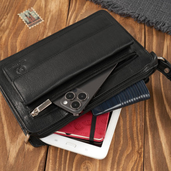 CZARNA SASZETKA MĘSKA ZE SKÓRY NATURALNEJ DO RĘKI T-23-BL