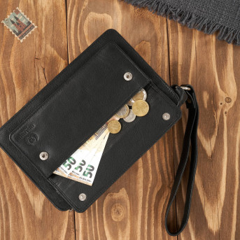 CZARNA SASZETKA MĘSKA ZE SKÓRY NATURALNEJ DO RĘKI T-23-BL