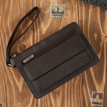 BRĄZOWA SASZETKA MĘSKA ZE SKÓRY NATURALNEJ DO RĘKI T-23-BR