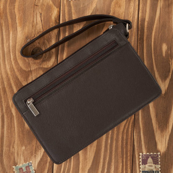 BRĄZOWA SASZETKA MĘSKA ZE SKÓRY NATURALNEJ DO RĘKI T-23-BR