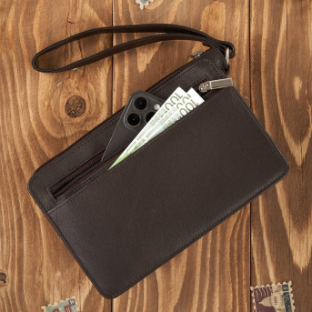 BRĄZOWA SASZETKA MĘSKA ZE SKÓRY NATURALNEJ DO RĘKI T-23-BR