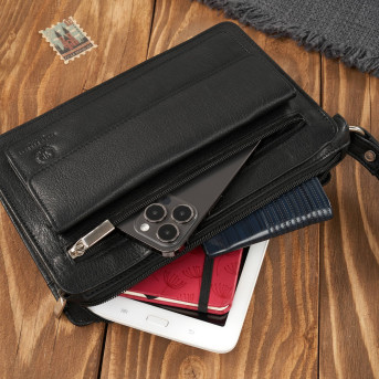 SASZETKA MĘSKA PAOLO PERUZZI KLASYCZNA CZARNA SKÓRZANA T-26-BL