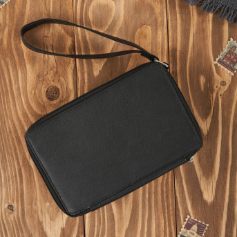 SASZETKA MĘSKA PAOLO PERUZZI KLASYCZNA CZARNA SKÓRZANA T-26-BL