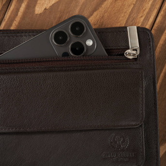 SASZETKA MĘSKA PAOLO PERUZZI KLASYCZNA BRĄZOWA SKÓRZANA SKÓRA T-26-BR