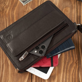 SASZETKA MĘSKA PAOLO PERUZZI KLASYCZNA BRĄZOWA SKÓRZANA SKÓRA T-26-BR