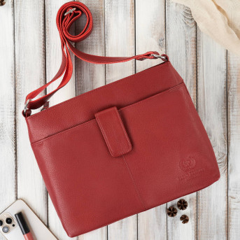 Torebka damska listonoszka skórzana na ramię czerwona Paolo Peruzzi