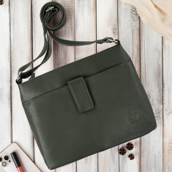 Torebka damska listonoszka skórzana na ramię ciemnozielona Paolo Peruzzi