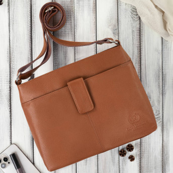 Torebka damska listonoszka skórzana na ramię koniakowa Paolo Peruzzi