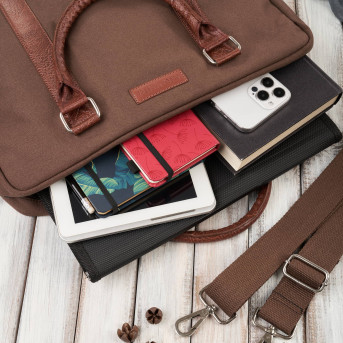 Torba męska na ramię lub do ręki wegańska do pracy na laptopa brązowa