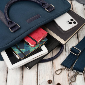 Torba męska na ramię lub do ręki wegańska do pracy na laptopa granatowa