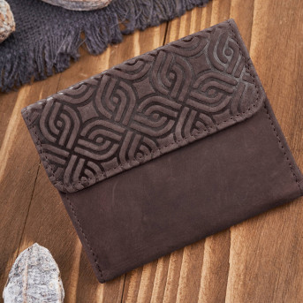 Portfel damski skórzany vintage brązowy mały z RFID w oryginalny wzór geometryczny  T-114-HBR