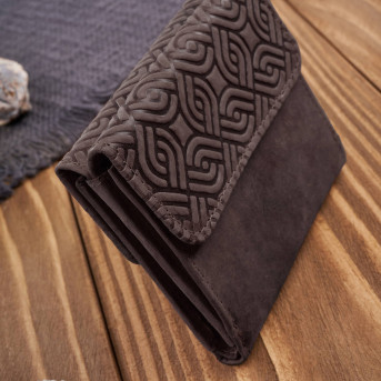 Portfel damski skórzany vintage brązowy mały z RFID w oryginalny wzór geometryczny  T-114-HBR