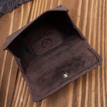 Portfel damski skórzany vintage brązowy mały z RFID w oryginalny wzór geometryczny  T-114-HBR