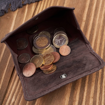 Portfel damski skórzany vintage brązowy mały z RFID w oryginalny wzór geometryczny  T-114-HBR