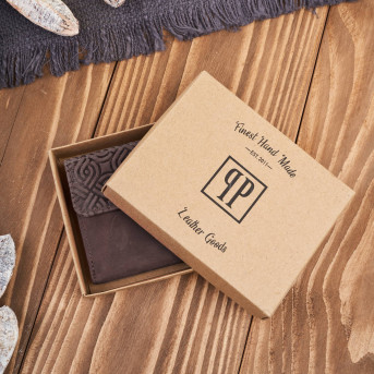 Portfel damski skórzany vintage brązowy mały z RFID w oryginalny wzór geometryczny  T-114-HBR