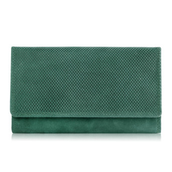 Portfel damski skórzany duży zielony pojemny geometryczny wzór vintage