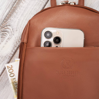 Plecak damski skórzany miejski mały koniakowy Paolo Peruzzi SI-40-CG