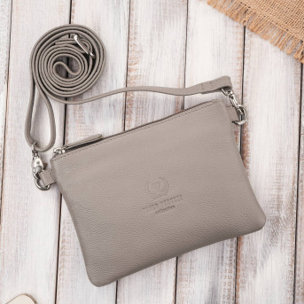 Torebka damska skórzana na ramię kompaktowa kopertówka szara