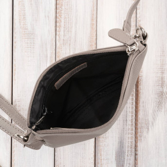 Torebka damska skórzana na ramię kompaktowa kopertówka szara