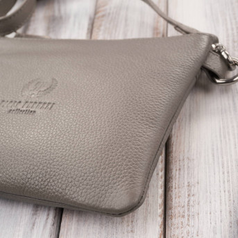 Torebka damska skórzana na ramię kompaktowa kopertówka szara