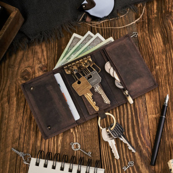 Portfel męski T-04-BR skórzane etui na klucze T-49-BR Zestaw prezentowy dla niego