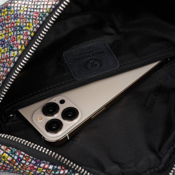 Saszetka nerka damska skórzana z oryginalnym kwiatowym wzorem