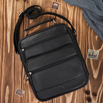 Torba męska na ramię listonoszka skórzana czarna do pracy