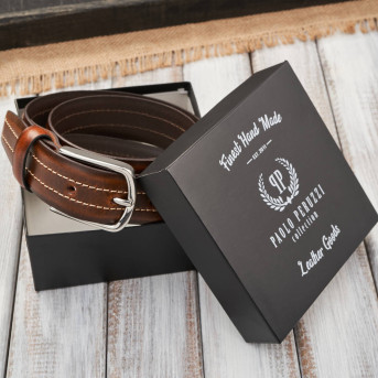 Pasek męski skórzany brązowy ze srebrną klamrą Paolo Peruzzi