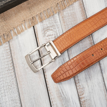 Pasek męski skórzany dł. 110 cm pasek do spodni koniakowy croco SI-43-CG-110