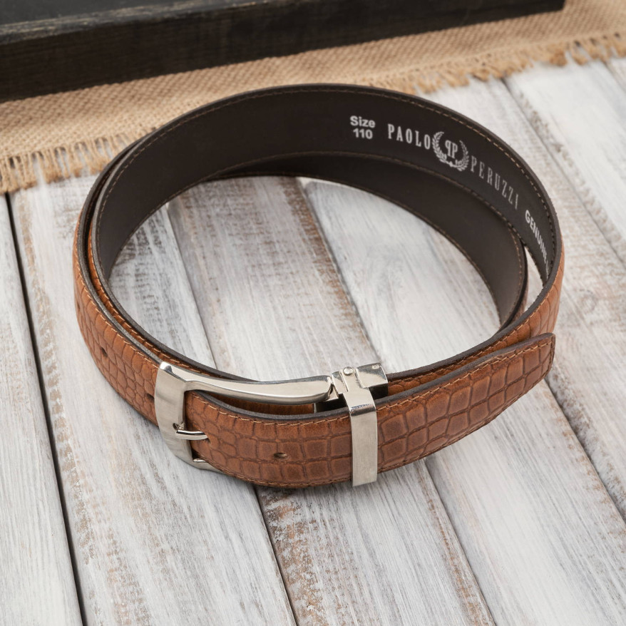 Pasek męski skórzany dł. 110 cm pasek do spodni koniakowy croco SI-43-CG-110