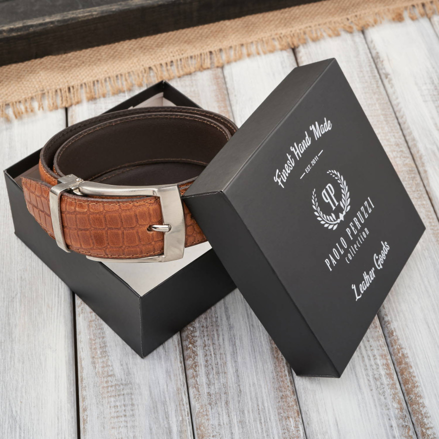 Pasek męski skórzany dł. 110 cm pasek do spodni koniakowy croco SI-43-CG-110