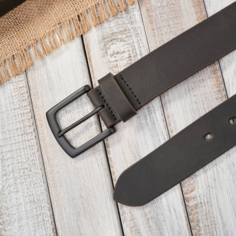 Pasek męski skórzany vintage czarny z klasyczną czarną klamrą