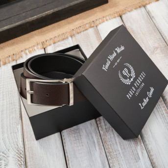 Pasek męski skórzany dwustronny brązowy i czarny z delikatnym tłoczeniem